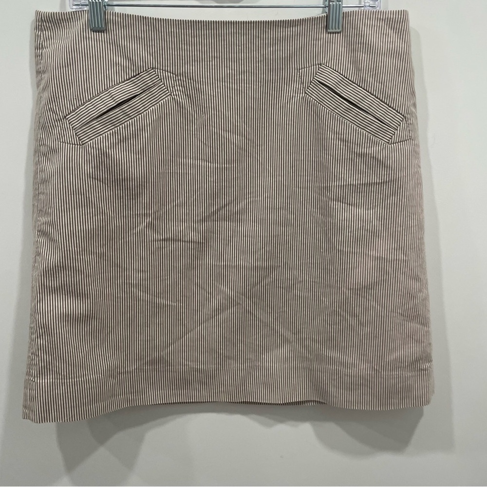Grace Women Skirt Size 10 Tan White Pencil Stripes Cotton Blend Lined Classic